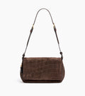 Petit sac bandoulière Aurore en cuir refente de velours embossé crocodile