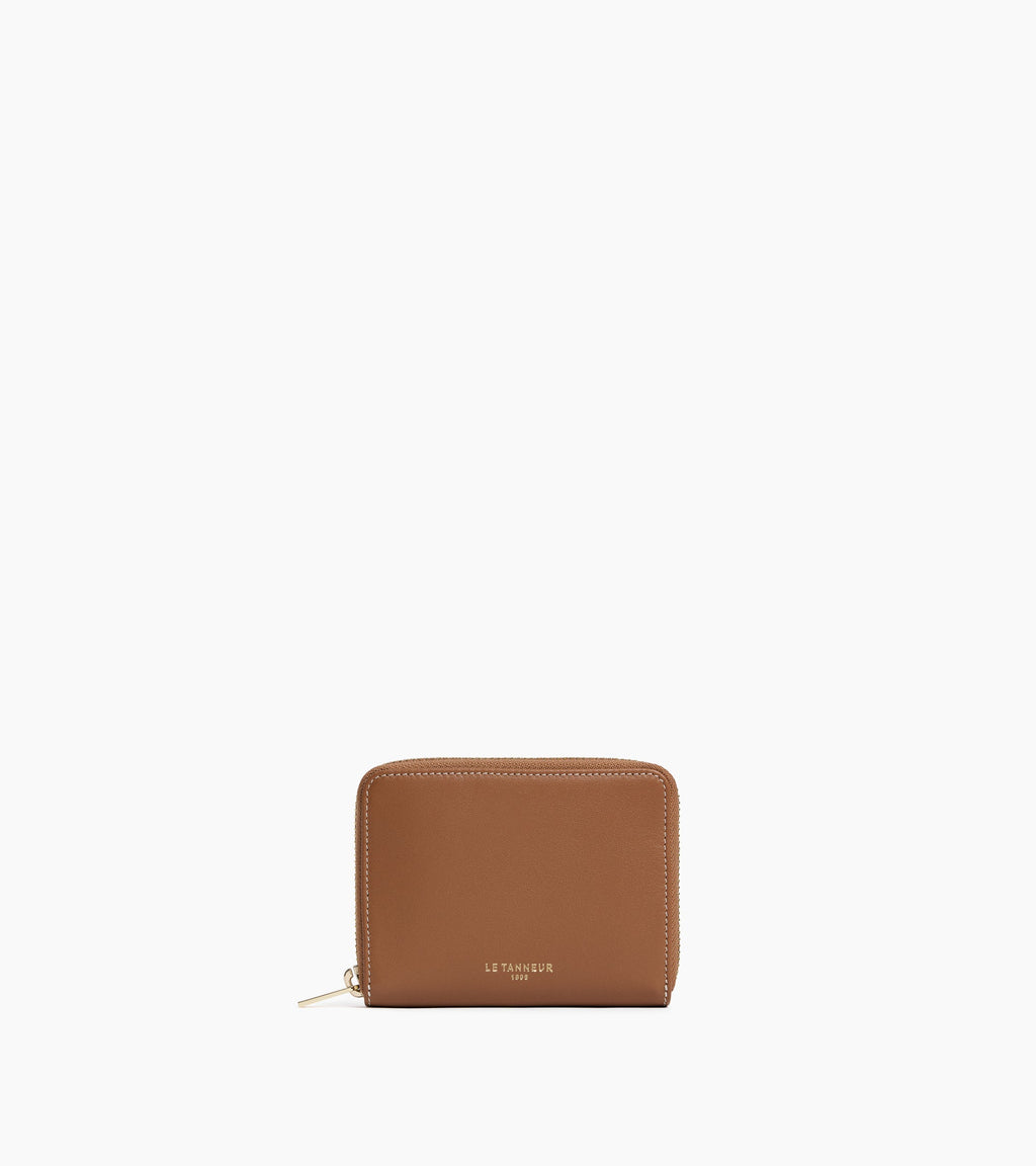 Porte monnaie zippé avec porte cartes amovible Albertine en cuir lisse