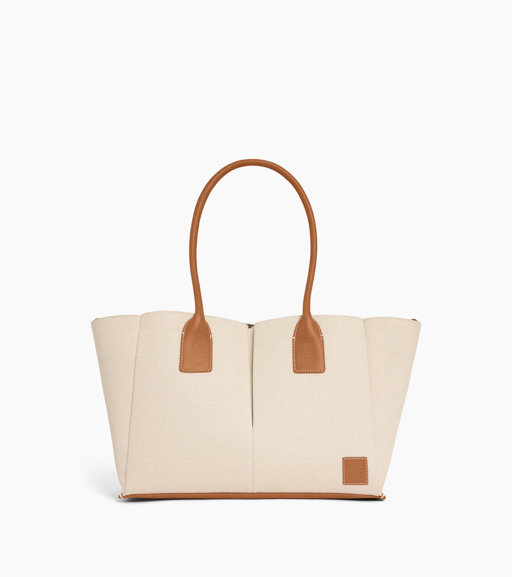 Grand sac cabas Elena en toile coton et cuir grainé