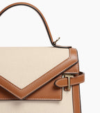 Sac à main double rabat moyen modèle Emilie en toile coton et cuir lisse