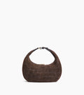 Petit sac hobo Juliette en cuir refente de velours embossé crocodile